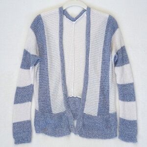 Pink Rose Soft Nylon Blend Blue & White Stripe Knit Open Cardigan Sweater S